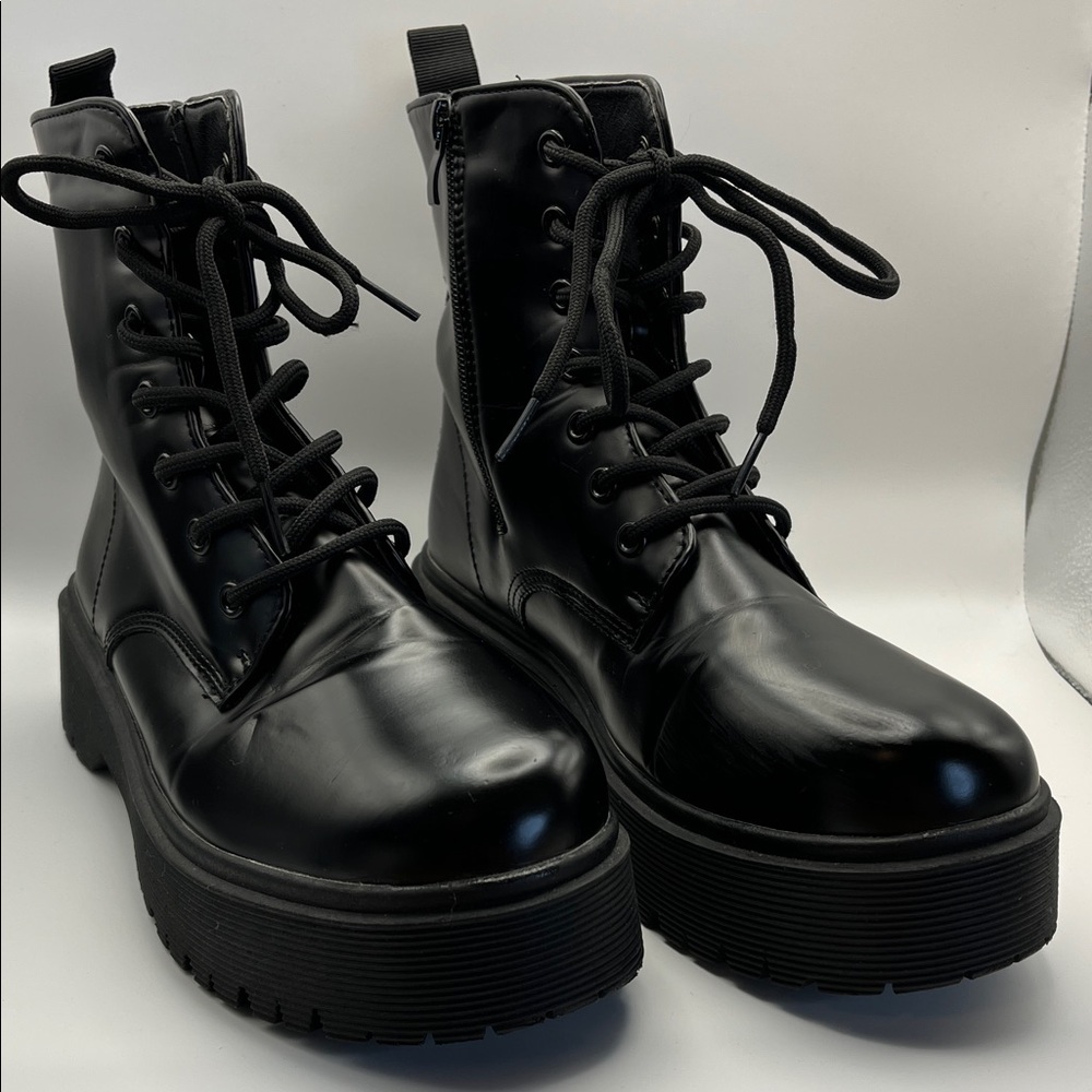 Forever 21 Glossy Black Combat Boots